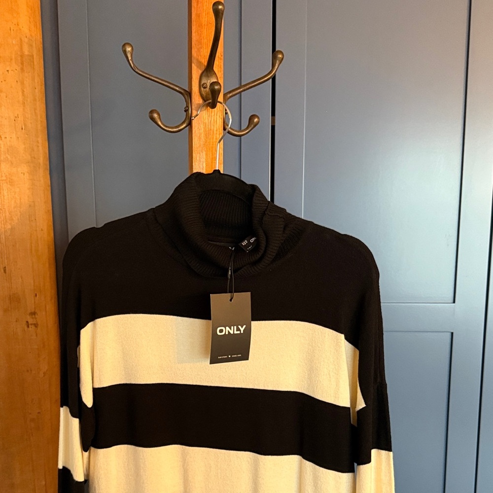 ONLY Black and Cream Wide-Stripe Turtleneck